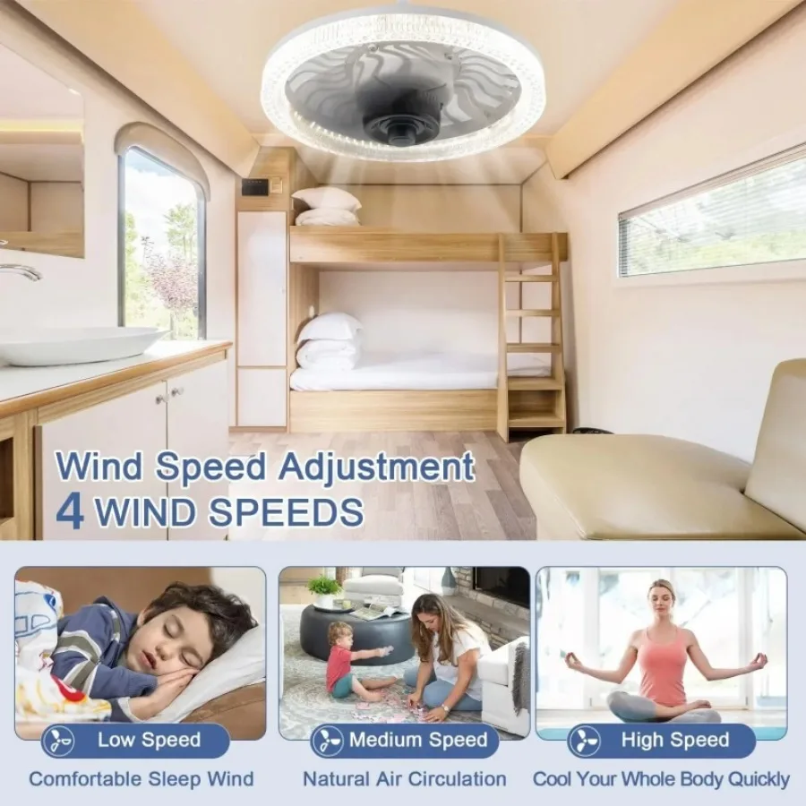 LED Ceiling Fan Light E27 Remote Control Dimming Suitable Living Room Bedroom Study Electric Fan with LED Lamp for Home Rooms