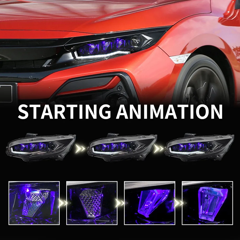 Illuminazione A Led Automatica Faro Crystal Star Diamond Design Per Civic 10Th 3/2 Hatchback Fk7 Fk8 Fk1 Fk4 16-21 Drl Luce Anteriore Per Auto