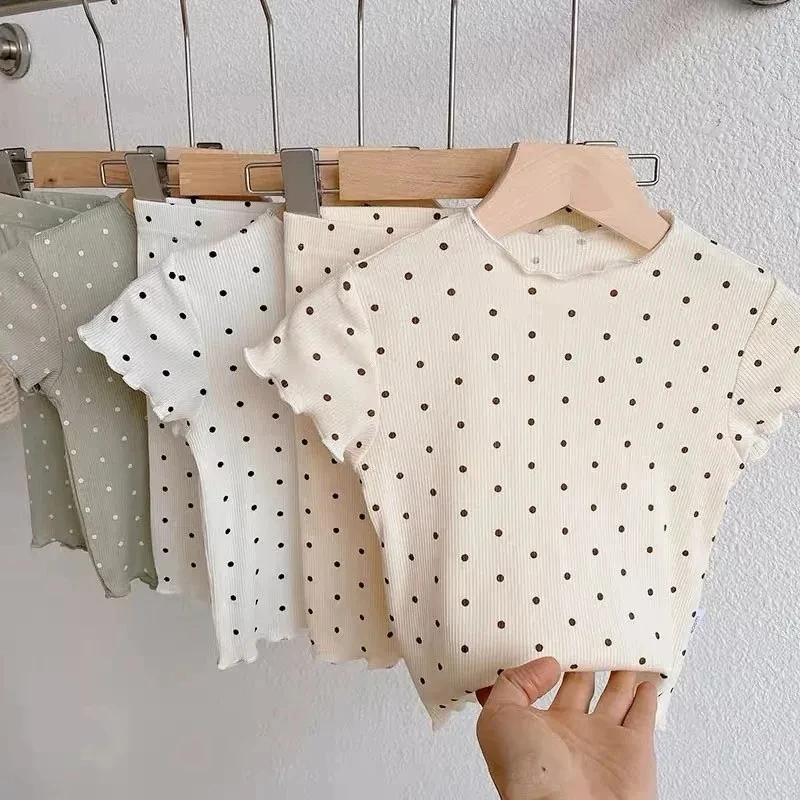 

Children's Thin Full Dot Printing Sets Loose T-Shirt Short Sleeve 2pcs Pajamas Baby Boys Girls Summer Pajamas Homewear Kids Suit