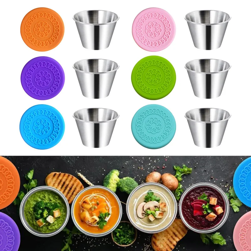 8pcs Salad Dressing Containers Set With Lid, Portable Sauce Cups With 1  Cleaning Brush, Reusable Plastic Condiment Cups, Bento Box Accessories