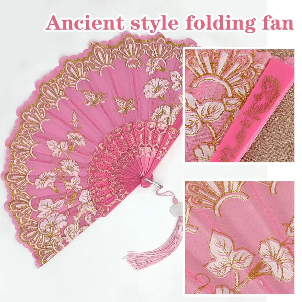 Chinesischer Luxus-Faltfächer für Hochzeiten, Braut-Fächer, Tanz-Performance-Requisiten, Retro-Blumen-Glitzer-Schmetterlingsfächer, Kunsthandwerk – Detail 2