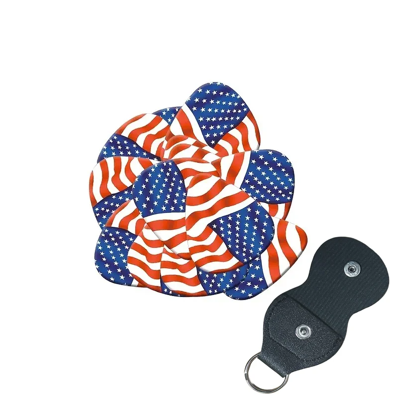 6 pcs PVC Guitar Picks With Pu Carrying Pouch set , US FLAG Double-sided printing ，For ukulele，Electric ，Acoustic Guitars, Gift