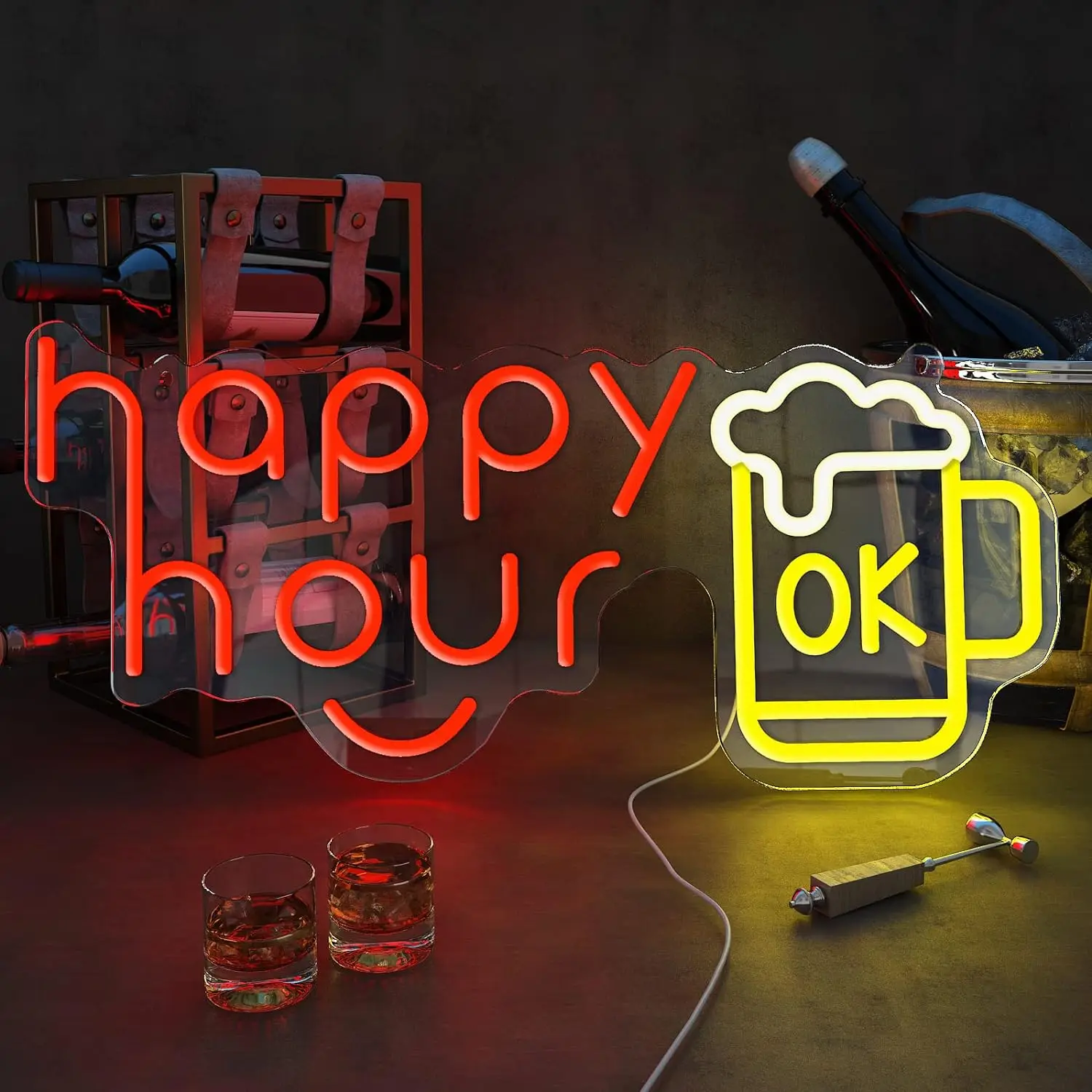 

Неоновая вывеска Happy Hour, светодиодные неоновые знаки для бара, мужской пещеры, клуба, дома, спальни, стены, магазина, кафе, дня рождения, фотодекор