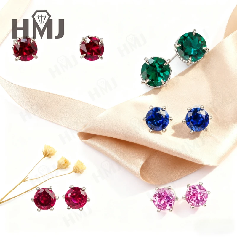 Ohrringe mit vier Krallen/Sechs-Krallen im Rundschliff, blau/grün/rosa, eleganter Moissanit-Schmuck für Frauen, perfektes Weihnachts- und Ostergeschenk – Detail 6