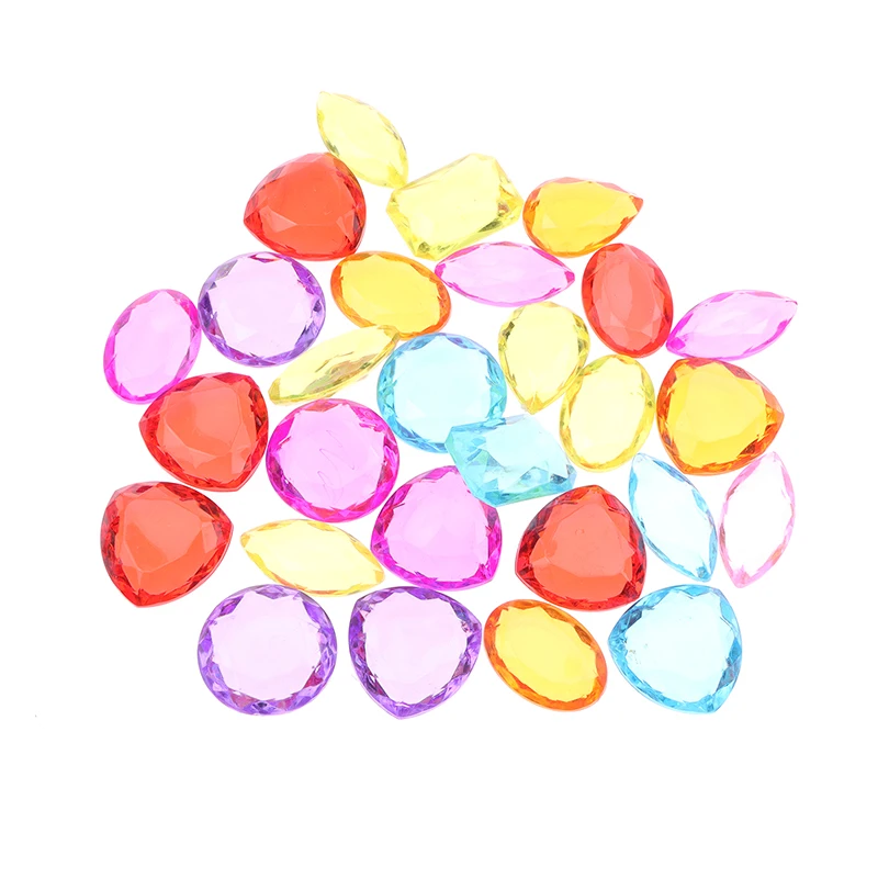 1Set Children Simulation Plastic Crystal Box Treasure Kids Acrylic Colorful Diamond Gems Plastic Large Jewels Toy 2.5cm Diameter 6