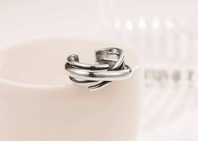 Neue Mode Hipster Multi-schicht Unregelmäßigen 925 Sterling Silber Schmuck Einfache Glatte Wicklung Persönlichkeit Öffnung Ringe R099 – Detail 5