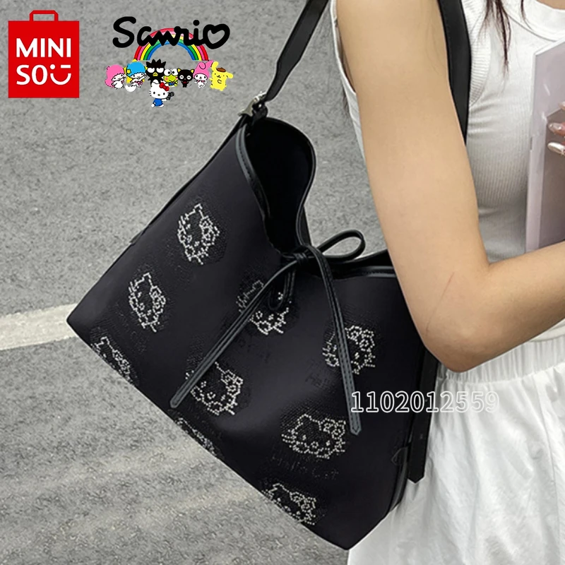 Hello Kitty New Women's Shoulder Bag Luxury Brand Fashion Women's Handbag with Diamond Cartoon Women's Bag Casual Large Capacity