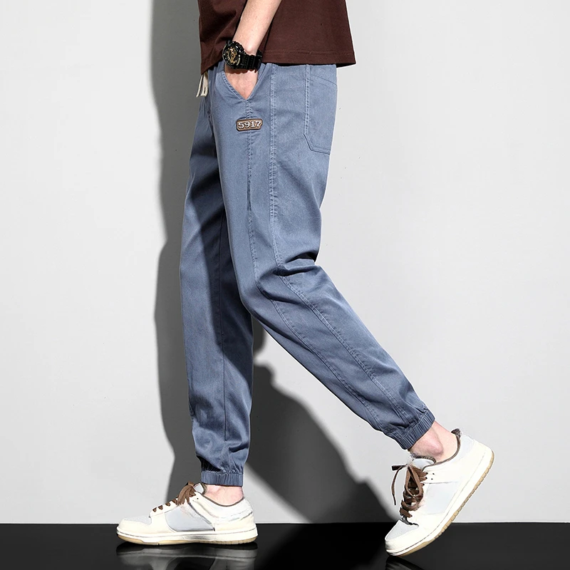 2024 Men's Summer Ice Silk Casual Pants Micro Wide Leg Pants Trousers Fashion Casual Tencel Drawstring Pants
