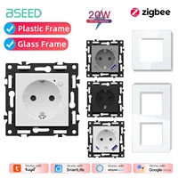 BSEED EU Smart Zigbee Socket Plastic/Glass Frame APP Control Power Electric Function Key Outlet Wall Socket For Smart Life