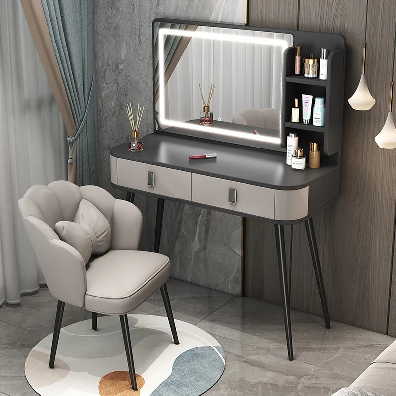 

Luxury Dresser Bedroom Modern Simple Net Red Mirror Makeup Table Small Bedside Storage Cabinet Book Table Integration