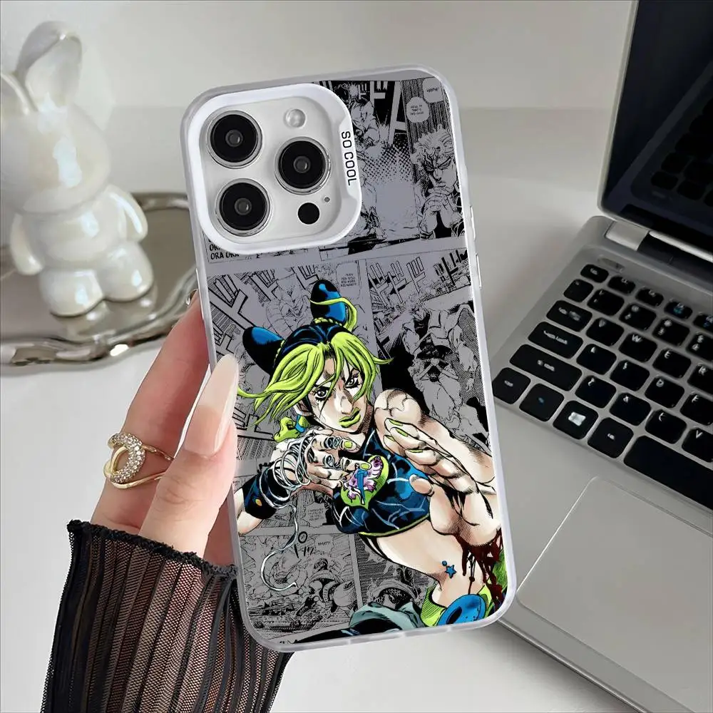 Jolyne Cujoh Anime Electroplated Silver Phone Case with Special Metal Button