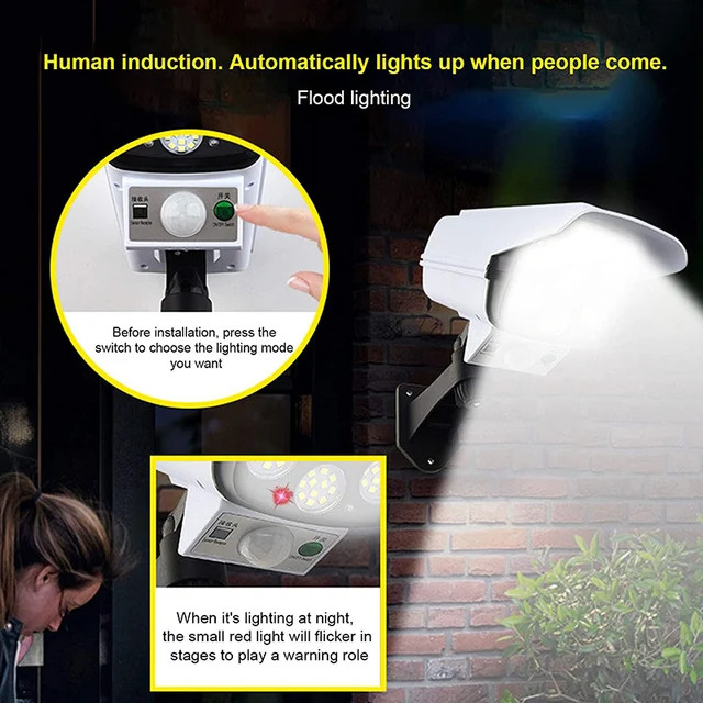 77 Led Napenergia -Fényérzékelő Biztonsági Dummy Kamera Vezeték Nélküli Kültéri Árvíz Ip65 Vízálló Lámpa 3 Mód Az Otthoni Kerthez - Image 6