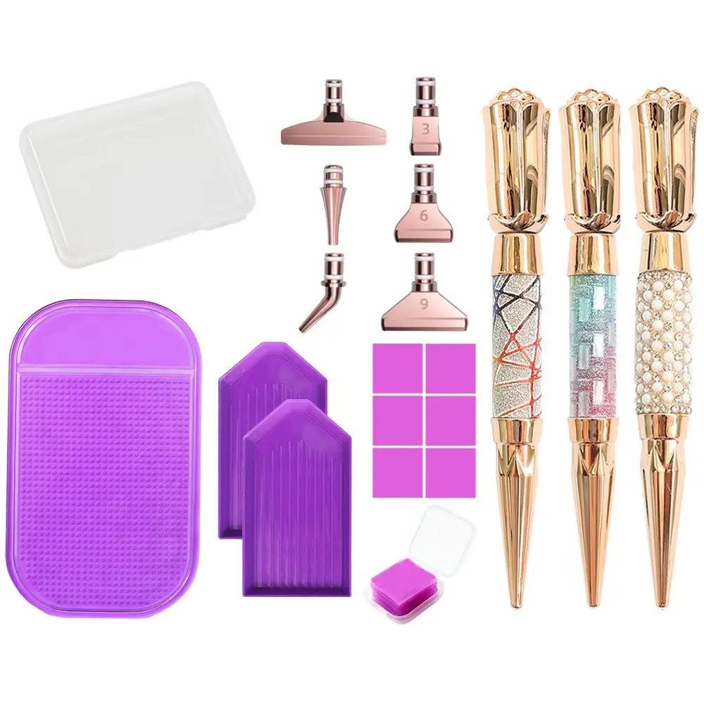 Diamond Painting Pen Accessories Tools Set,Purple Diamond Art Pen with  Roller and 6PCS Colorful Plastic Multi Placer Tips,Diamond Painting Drill  Pens