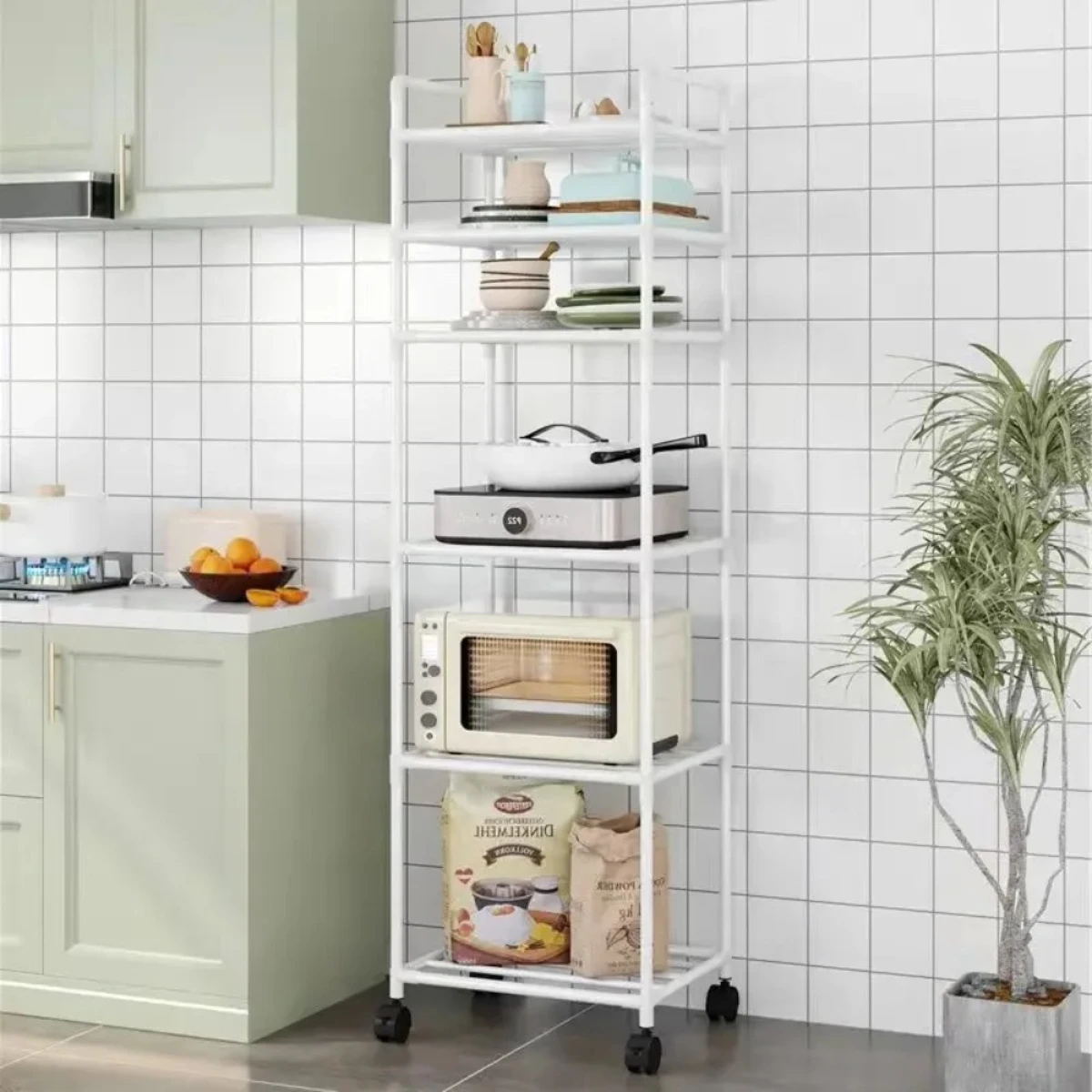 Storage Rack Rolling Storage Cart Floor-Standing Multi Layer with Pulley for Bathroom Kitchen