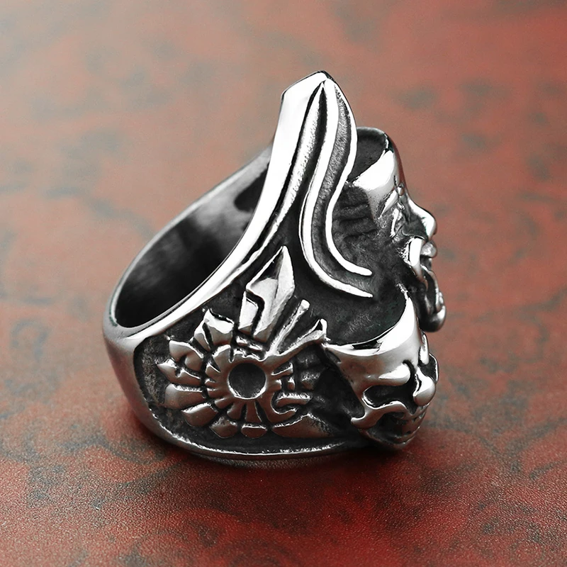 Men's Stainless Steel Skull Ring - Gothic Clown Design, Silver, Sizes 8-13