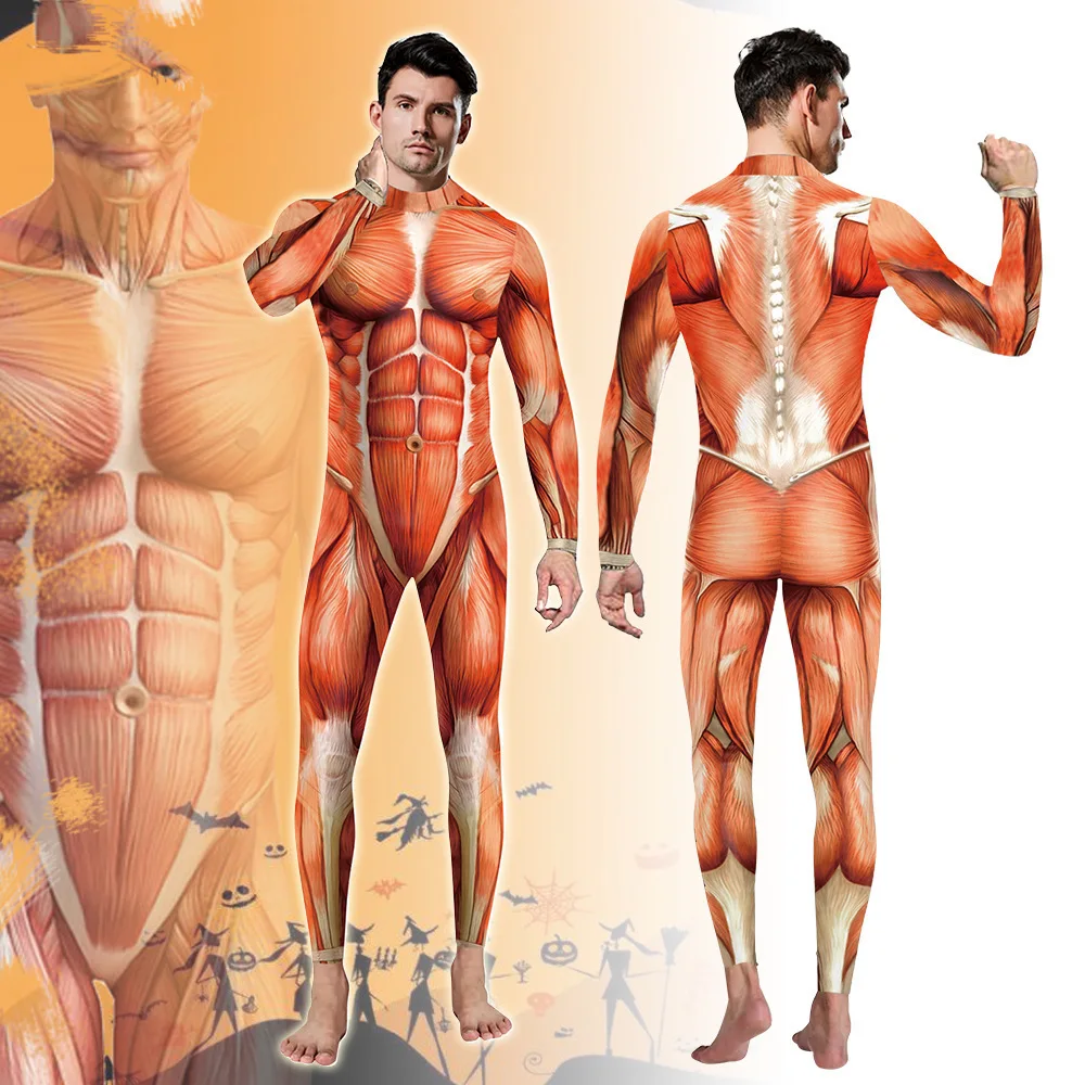 Cosplay Costumes Muscle Print Men Funny Suit Halloween Carnival Party Clothes Sexy Fitness Catsuit