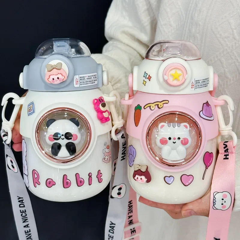 Adorable Kawaii Cartoon Kids Water Bottle with Straw - Large Capacity 820ml