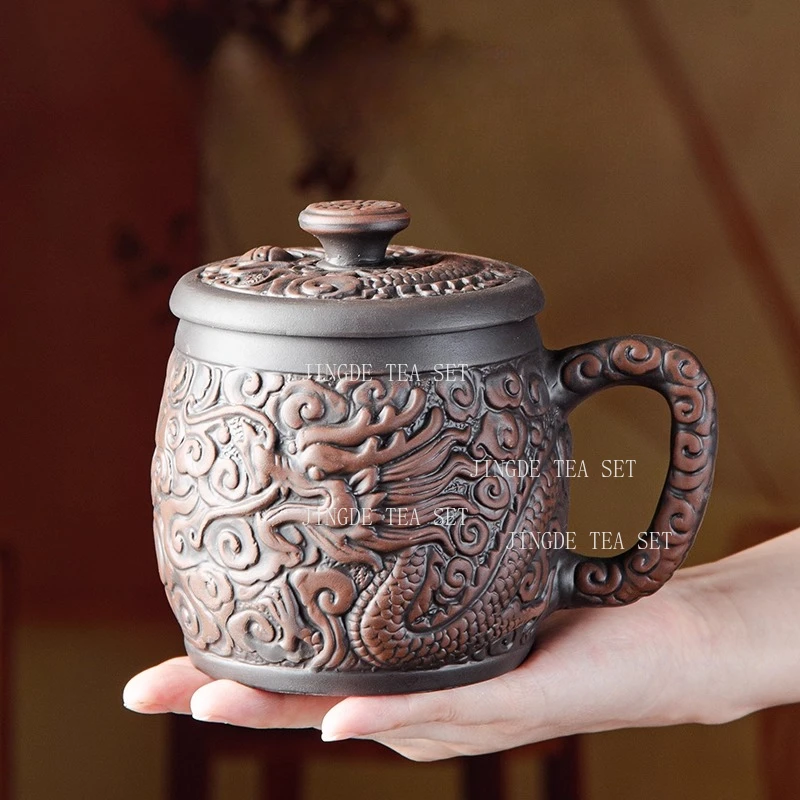 600ml Zhu Ni Large Capacity Tea Cup Household Chinese Purple Clay Tea Cup with Lid Office Water Cup Mug Drinking Utensils
