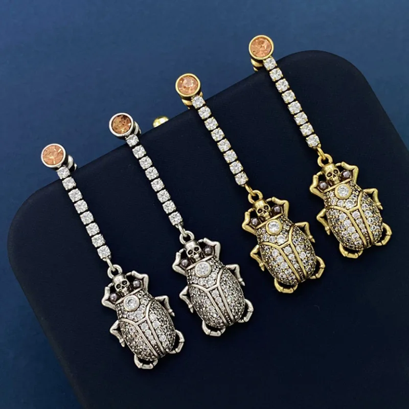 Donia Jewelry European and American Fashion Insect Titanium Steel Micro-Inlaid AAA Silver Needle Luxury Retro Long Earrings