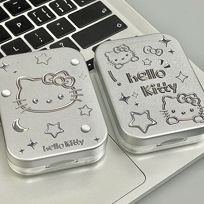 Cartoon Contact Lens Case Electroplated Silver Cute Cat Letter Contact Lenses Two Sets Storage Box Portable Transparent