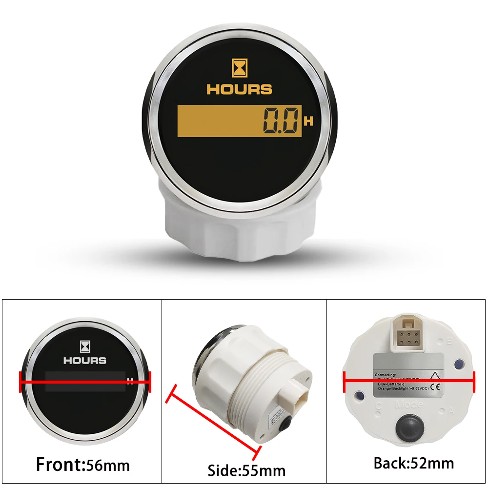 Rhaxel 52mm 디지털 시간계 게이지 8가지 색상 백라이트 12볼트 24V 자동차 ATV UTV용 조절 가능 시간계