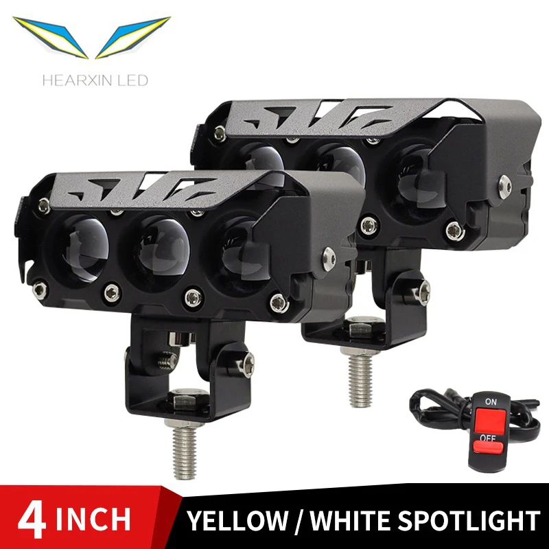 

Hearxin 3 Lens Motorcycle Headlight LED Work Light Dual Color Hi/Low Beam Spotlight Flashing Fog Lamp White/Yellow Led Para Moto