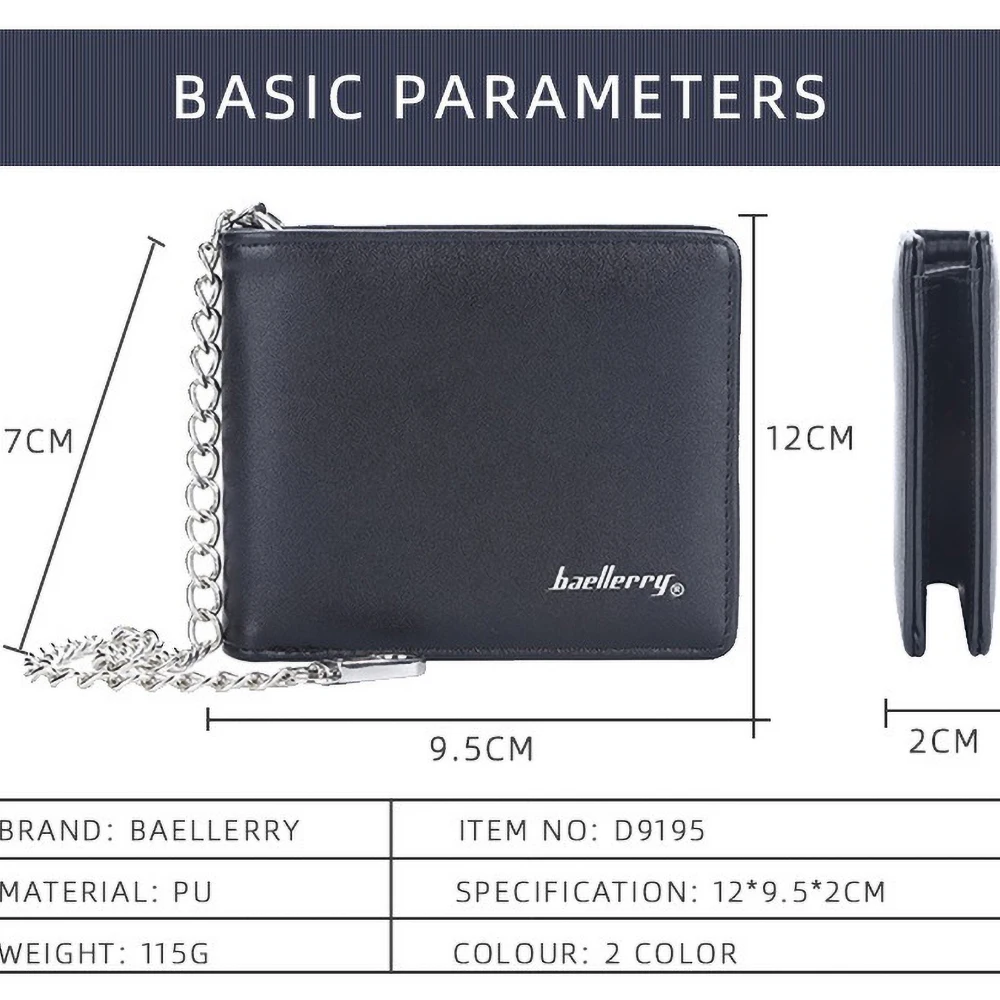 Baellerry Men's Pu Wallet with Detachable Chain, Multi - Card Slots & Double Bill Slot, Fits Driver's License/ID Card