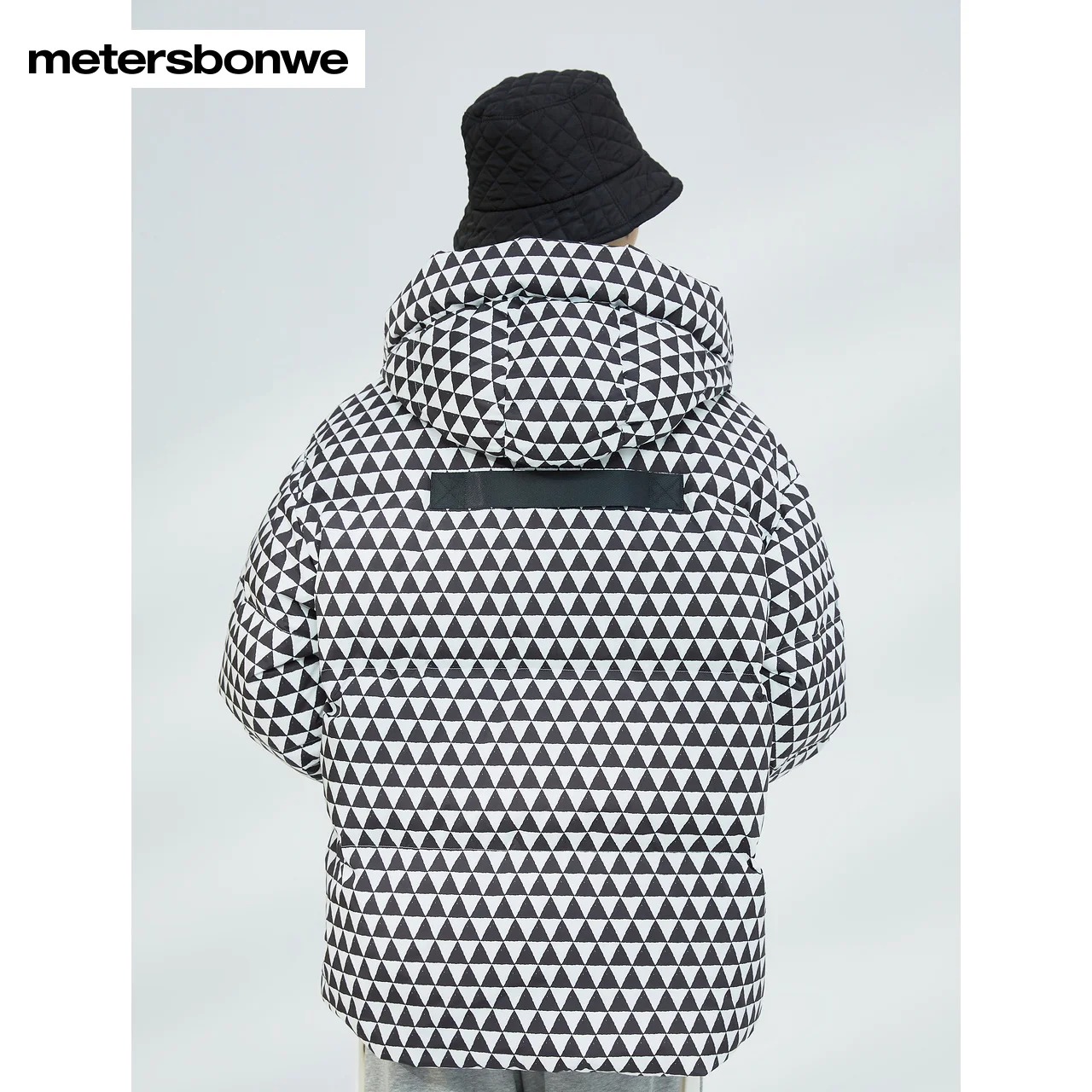 Metersbonwe Stand Collar Down Jackets Men New Winter Geometric Full Print 90Duck Down Thick Warm Wear Trend Hooded Outwear Brand