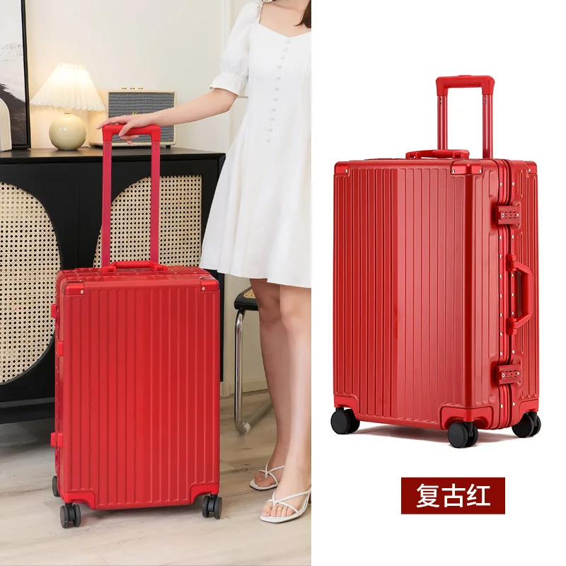 PLUENLI New Aluminum Frame Luggage Boarding Case Drop-Resistant Trolley Case Password Luggage  Foreskin