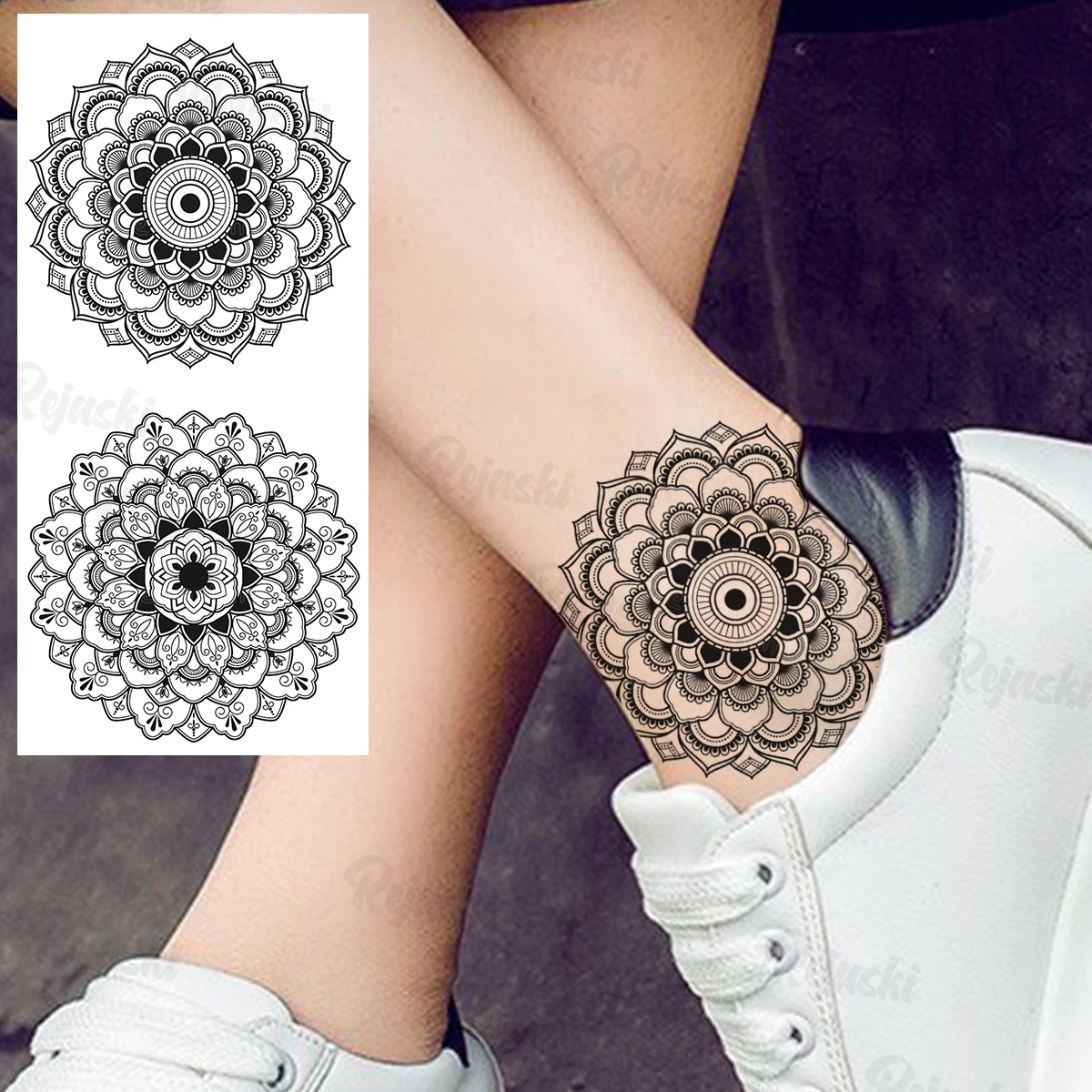 Black Mandala Temporary Tattoos For Women Girls Realistic Dahlia Lotus Moon  Henna Fake Tattoo Sticker Legs Chest Tatoos DIY| | - AliExpress