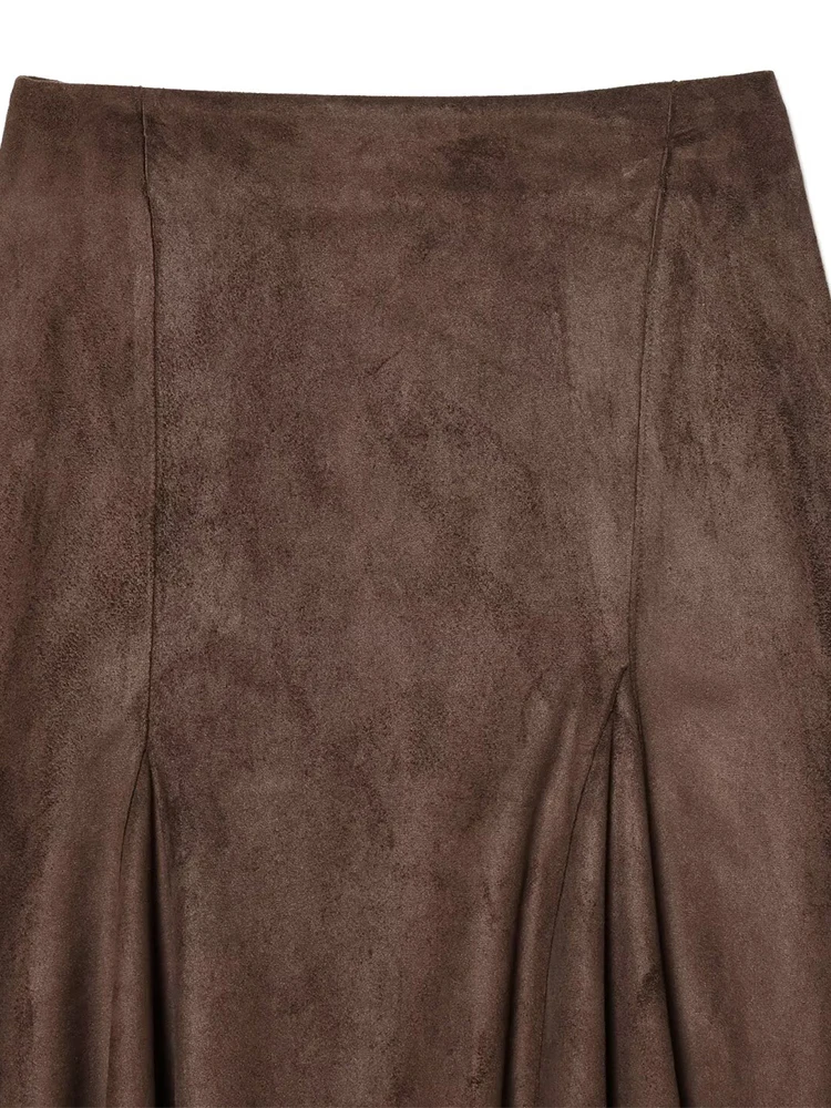 High Waist Suede Skirt Women's Spring Autumn Long Skirt Casual Asymmetrical Hem Ruffles Midi Skirts For Women 2026 New ﻿