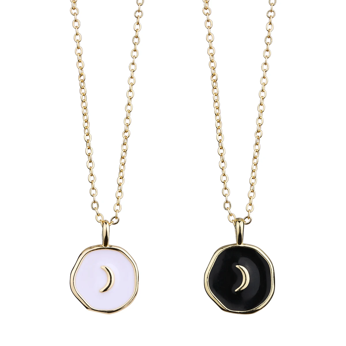 

Black White Moon Tag 14k Gold Plated Pendant Necklace Fashion Elegant Necklaces Gift For Woman Jewelry