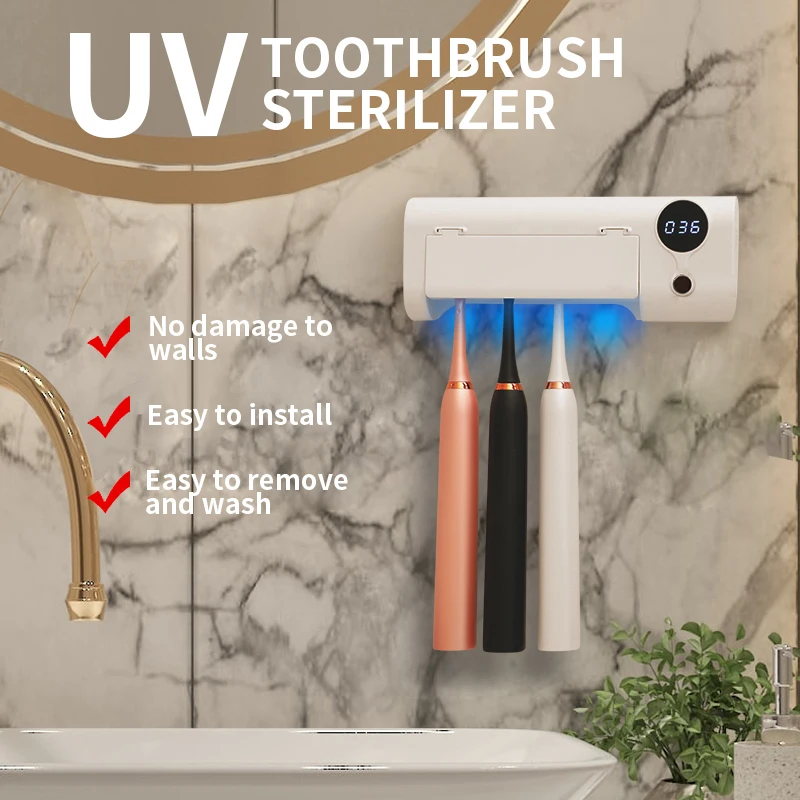 Wall- Mounted Toothbrush Sterilizer And Bracket, 4 Toothbrush Slots, Cleaning Toothbrush, Suitable For Bathroom
