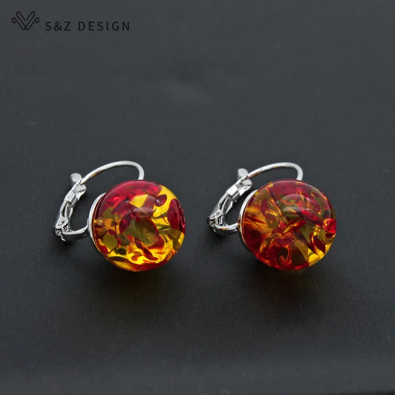 S&Z DESIGN New Fashion Round Imitation Flower Ambers Dangle Earrings For Women Jewelry 585 Rose Gold Color Eardrop Gift