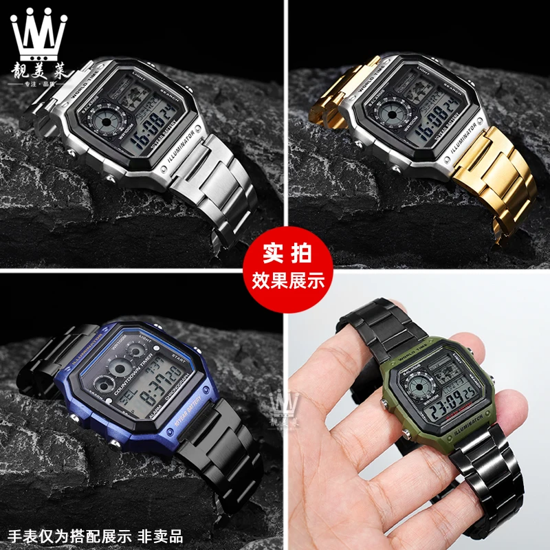 カシオ AE1200 AE1300/1500 A158/168/F91 固体金属時計ストラップ AE