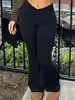 Flared Leggings Crossover V Waist Women's Yoga Pants Control Tummy High Waist Breathable Wide Leg Pants Casual Elegant Trousers 1