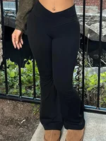 Flared Leggings Crossover V Waist Women's Yoga Pants Control Tummy High Waist Breathable Wide Leg Pants Casual Elegant Trousers 1