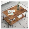 Small Brown Rectangle Wood and Metal Coffee Table with Storage Shelf for Small Living Rooms 2