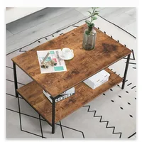 Small Brown Rectangle Wood and Metal Coffee Table with Storage Shelf for Small Living Rooms 2