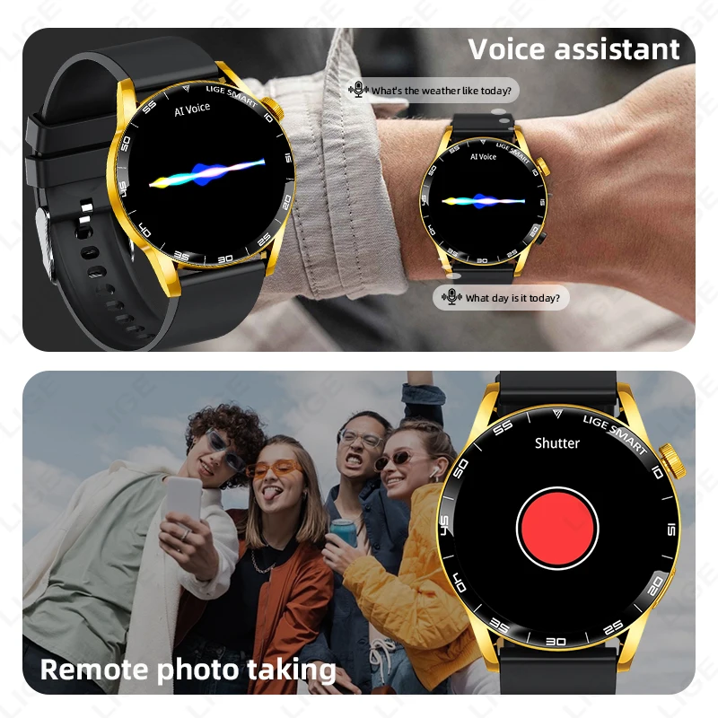 LIGE Smart Watch Fitness Sports IP68 Waterproof Heart Rate Monitor Bluetooth Call Watch Voice Assistant Smartwatches Women Men's