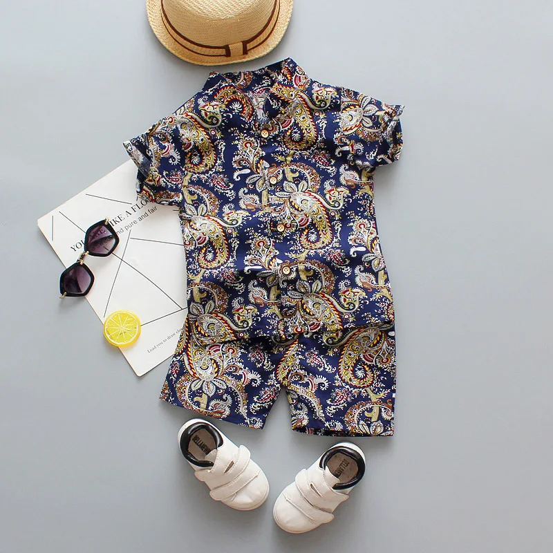 

New Baby Summer Set 1 2 3 4 Years Fashion Kid Boys Clothes Beach Flower Print Shirt Holiday Outfit Clothing Costume