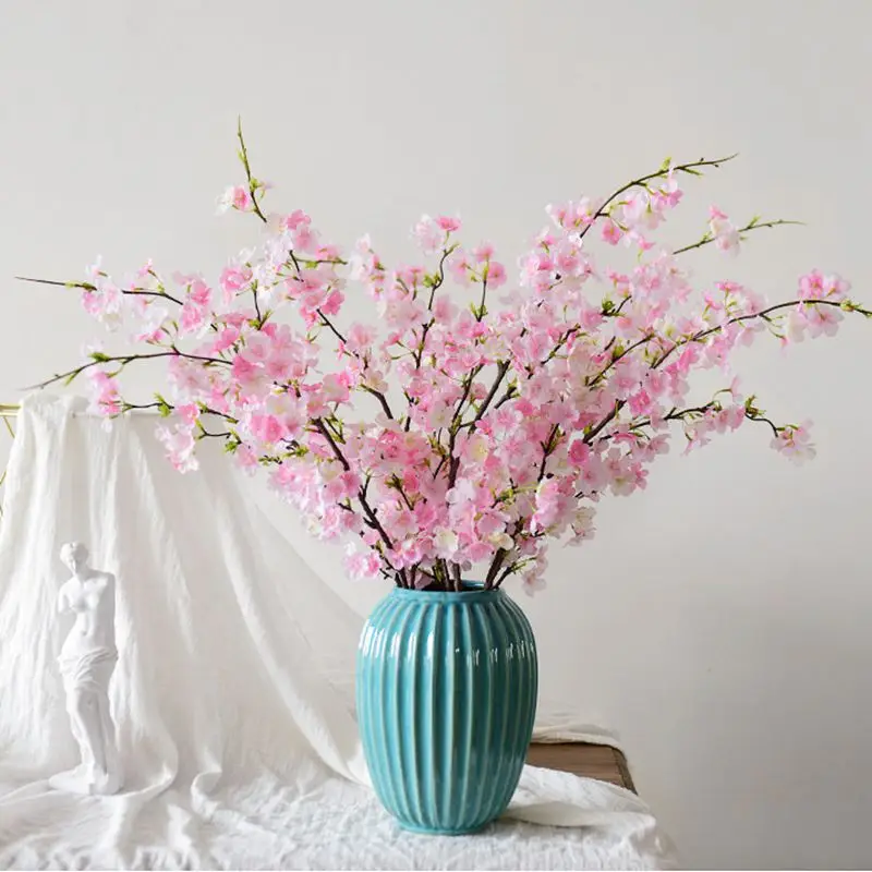 109cm Artificial Cherry Blossom Silk Flowers Fake Long Branch Sakura  Plum Bouquet for Wedding Party Home Room Vase Decoration