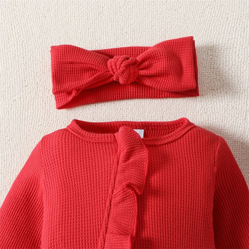 Pudcoco Infant Newborn Baby Girls Outfit Long Sleeve Crew Neck Frills Zipped Footies Jumpsuit and Headband Fall Clothes 0-12M baby clothes baby sleepsuit