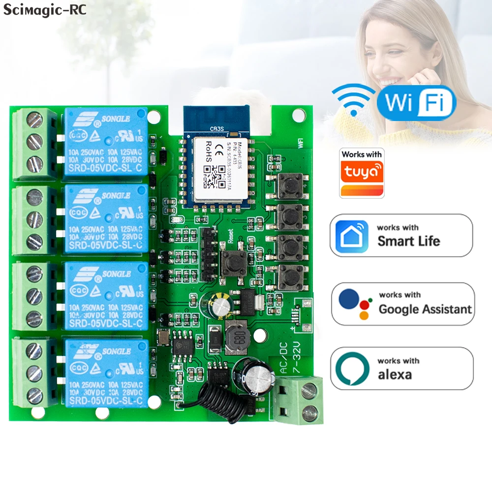 Smart Home Automation WiFi Relay Controller with APP Remote Control and Voice Assistant Compatibility