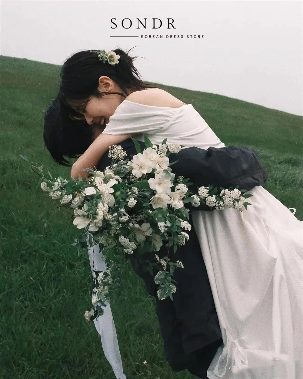 Sondr Customized Square Collar Simple Wedding Dresses Korean Photo Shoot Short Sleeves Bridal Gowns A-line Pick-ups Floor-Length