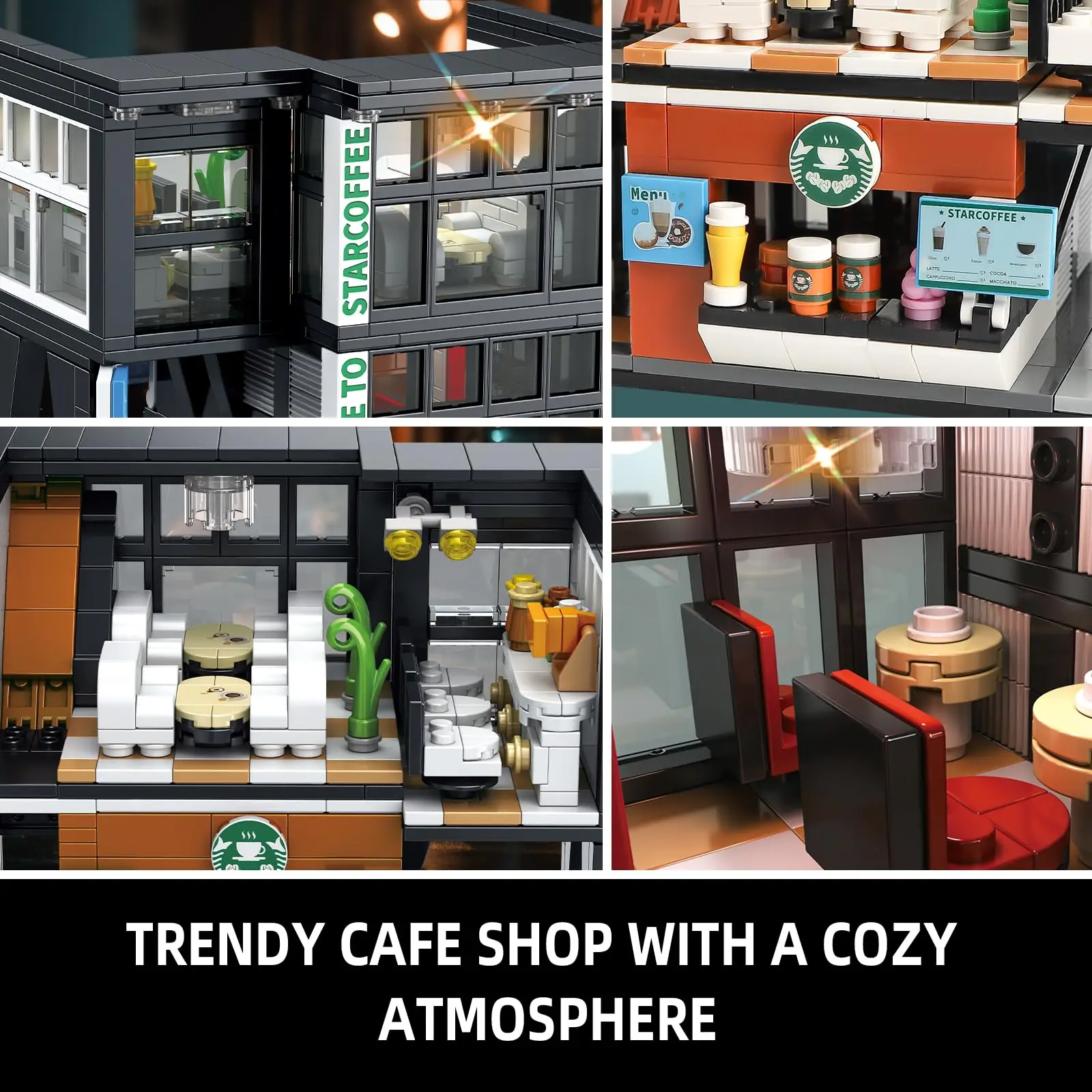 City Coffee House Building Blocks Set for Adults, Street View Construction Toy with Light, Christmas Gift for Kids (581 PCS) 4