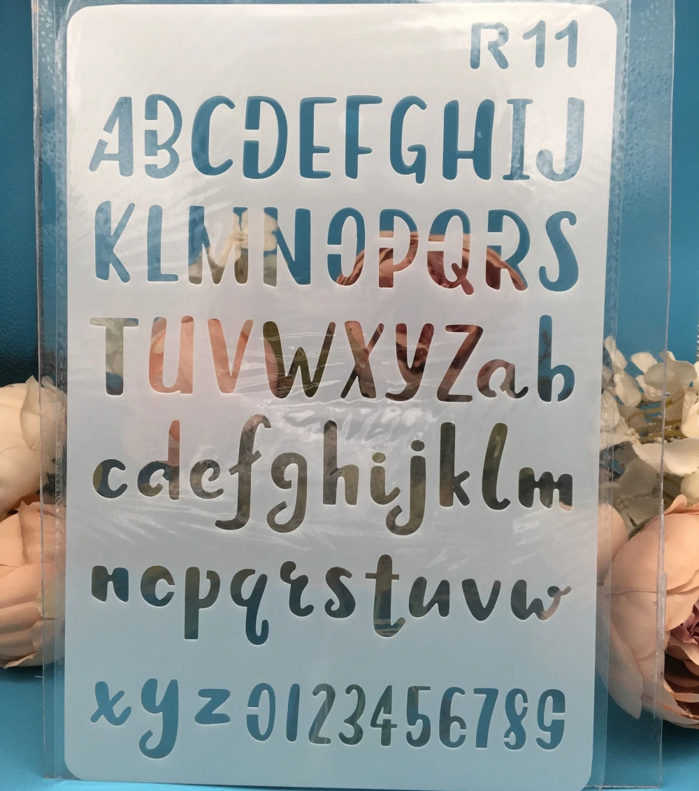 Stencil con lettere dell'alfabeto, 27 cm, 4 stencil fai da te, per pittura, scrapbooking, goffratura, album di carta, stile 1
