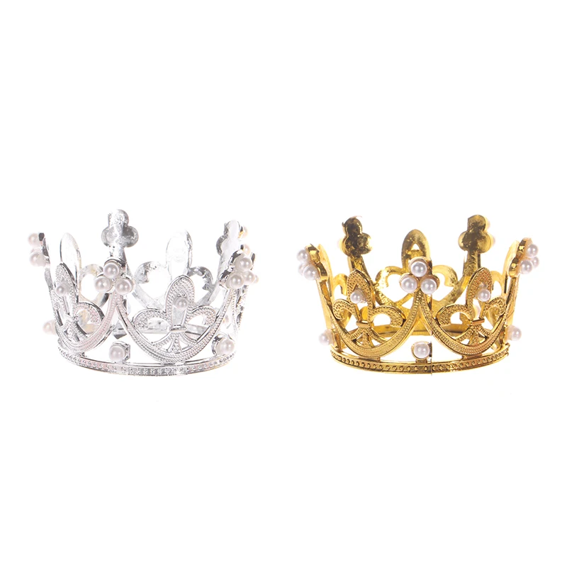 Mini Crown Cake Decoration Princess Topper Pearl Tiara Crown Baking Decoration DIY Cake Birthday Crown Decoration