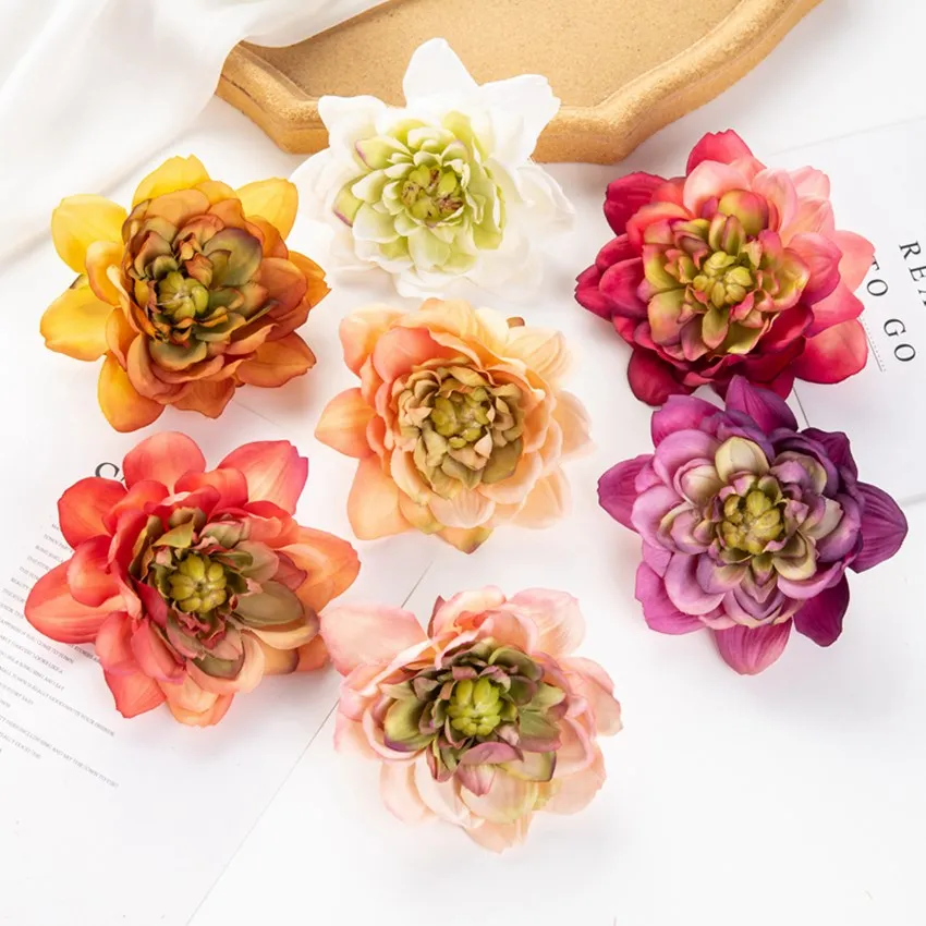 

10Cm 10Pcs Artificial Flowers for Scrapbook Fake Dahlia Home Decoration Wedding Bridal Christmas Diy A Cap Candy Box Silk Lotus