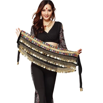 Belly Dance Costume Belt Velvet Belly Dancing Hip Scarf Indian Dancer Hipscarf Beads & Coins Training Performance Outfits Coins